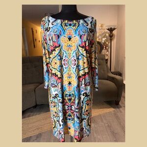 Haani Multicolor Paisley Boho Long Sleeve Shift Dress | XL